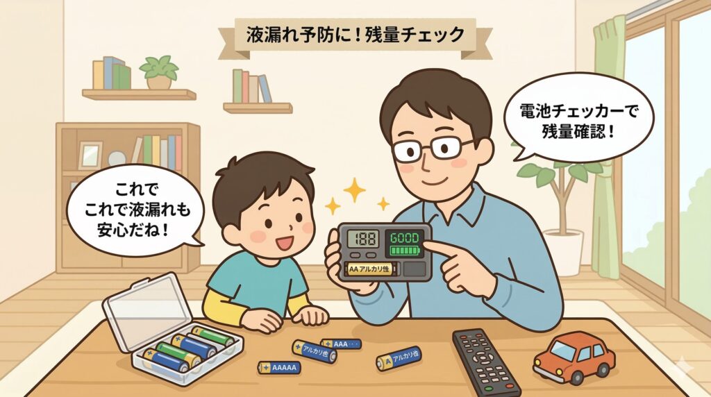 電池チェッカーを使って残量を確認している画像